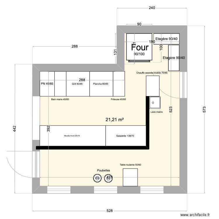 Bondues 1 (avec partie débarassage). Plan de 1 pièce et 21 m2