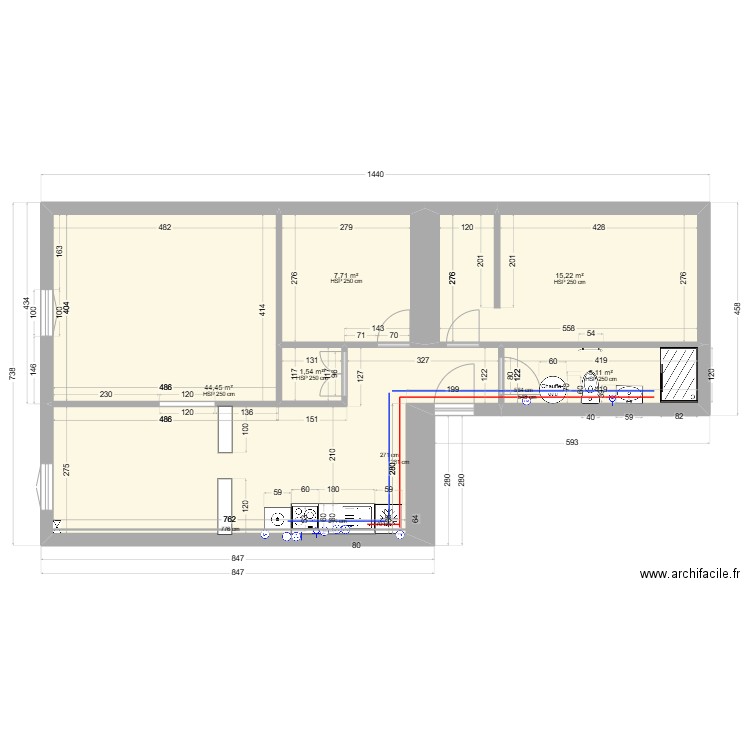 24 Cour de la république. Plan de 5 pièces et 74 m2