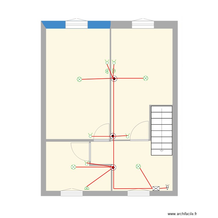 Mélanie éclairage étage . Plan de 3 pièces et 33 m2