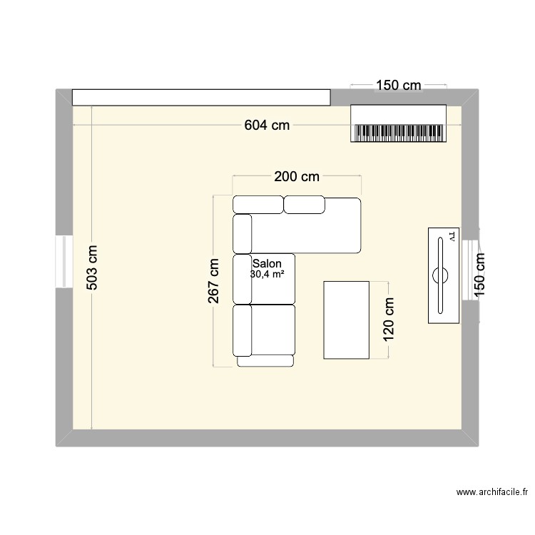 Salon. Plan de 1 pièce et 30 m2