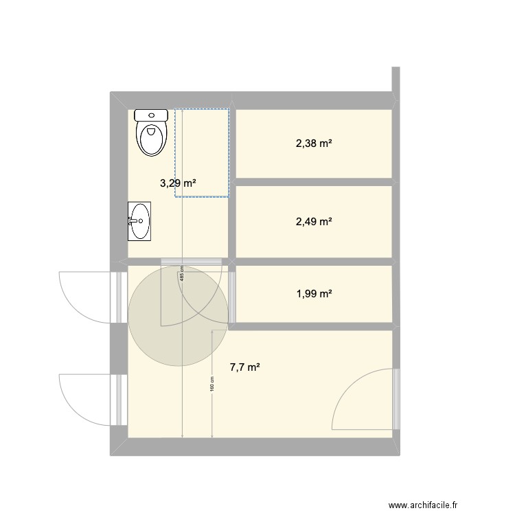 SANITAIRE. Plan de 5 pièces et 18 m2