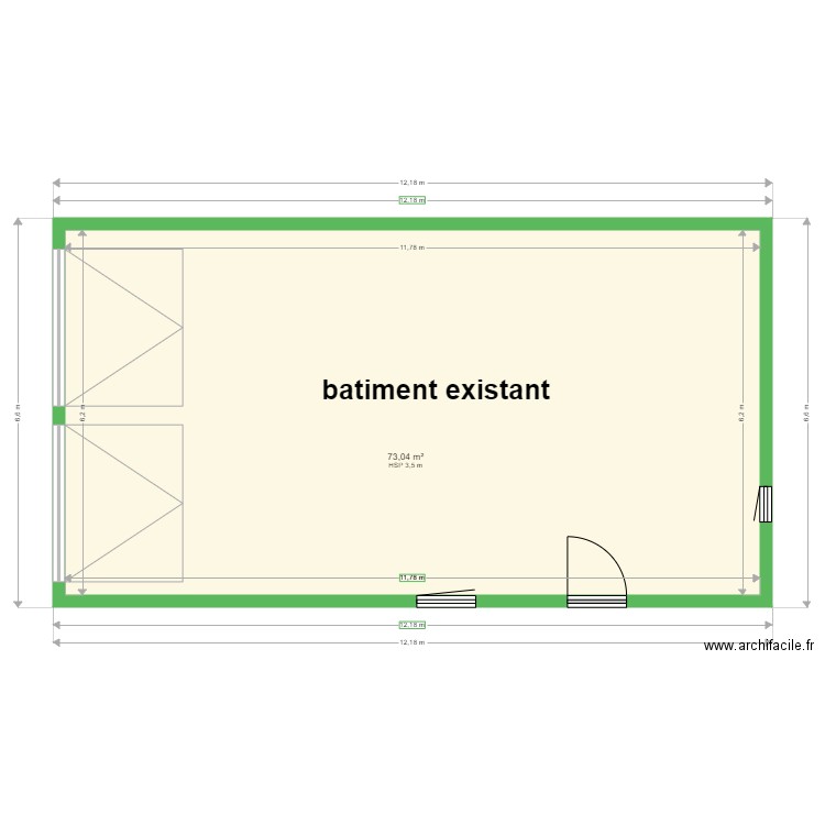 garage existant. Plan de 1 pièce et 73 m2