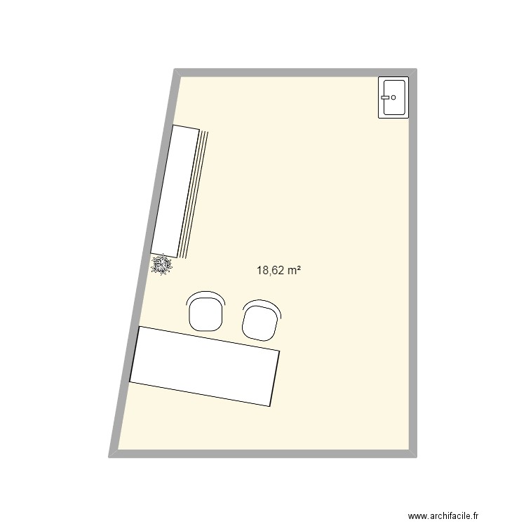 Bureau. Plan de 1 pièce et 19 m2