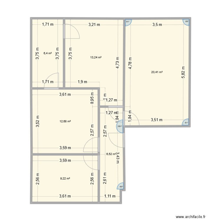 kalm. Plan de 6 pièces et 68 m2