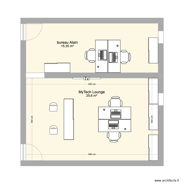 bureau. Plan de 2 pièces et 41 m2