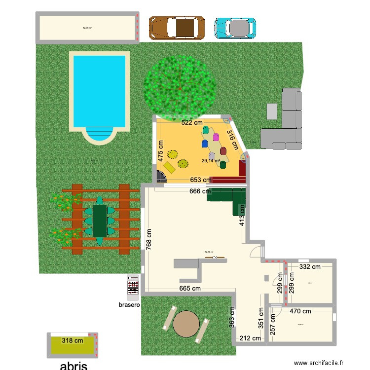 extension devant. Plan de 6 pièces et 141 m2