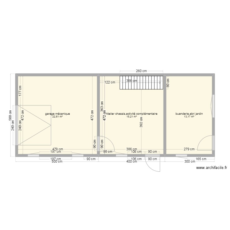 rez de chaussée remise. Plan de 3 pièces et 54 m2