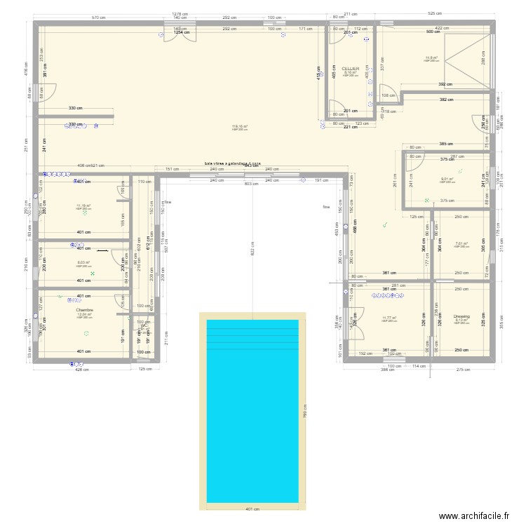 Plan cote DER. Plan de 11 pièces et 212 m2