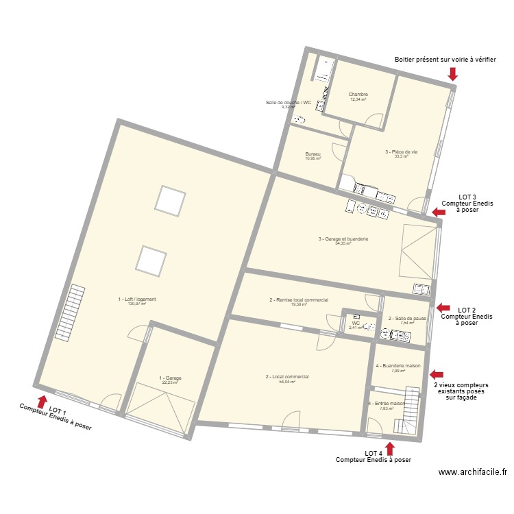 Plans pour alimentation électricité. Plan de 29 pièces et 859 m2