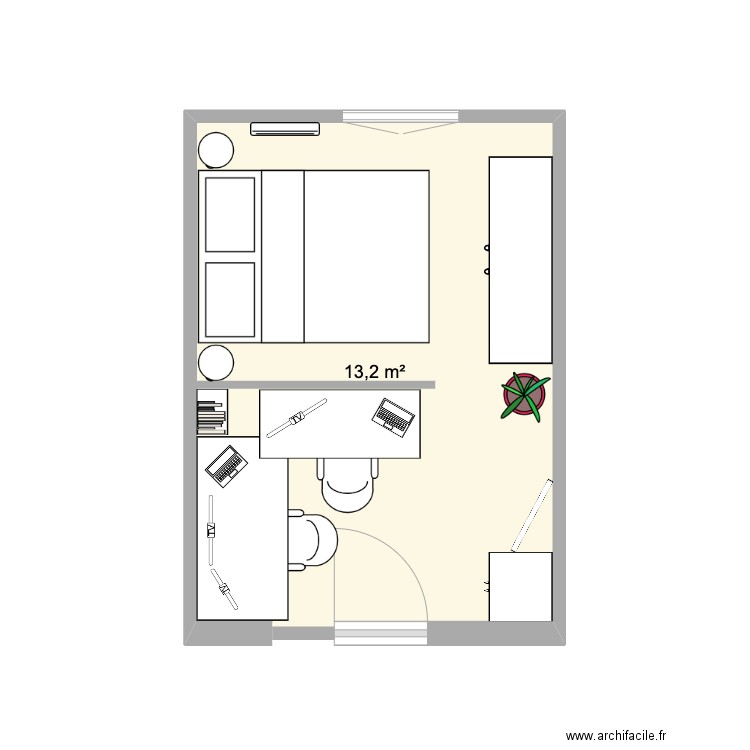 Chambre. Plan de 1 pièce et 13 m2