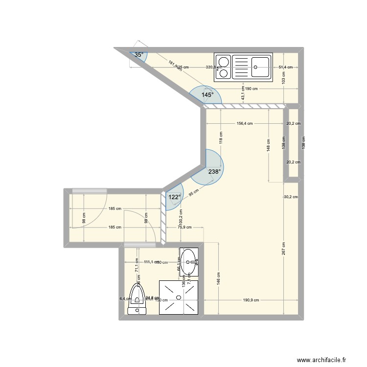 BERTIN POIREE. Plan de 5 pièces et 15 m2