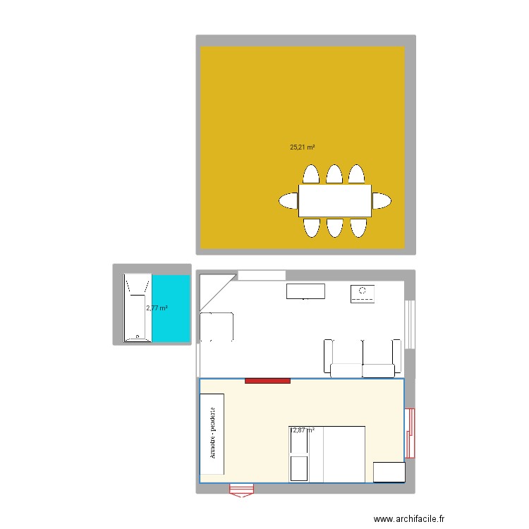 Chambre.boudoir2. Plan de 3 pièces et 41 m2