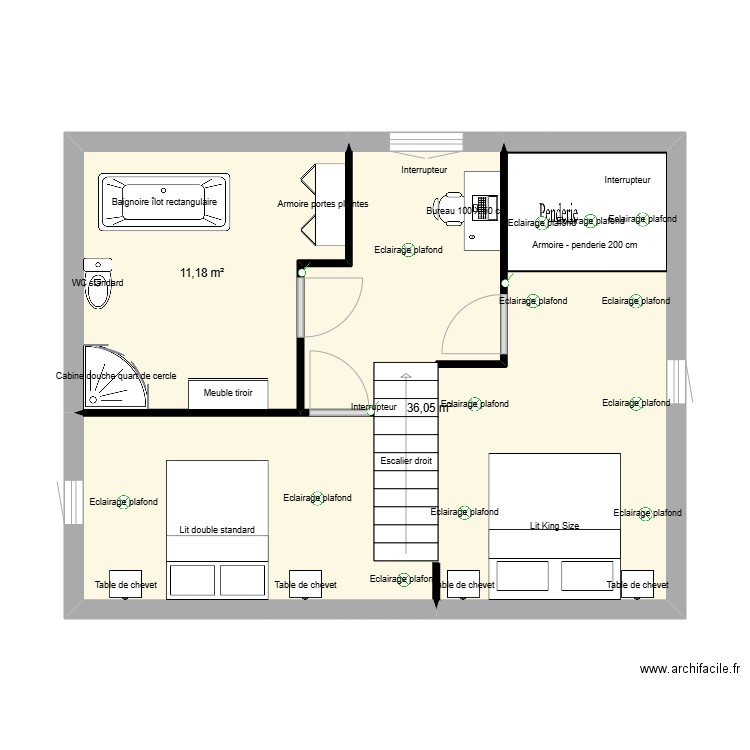 2e étage. Plan de 2 pièces et 47 m2