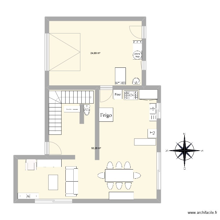 maison st jean. Plan de 2 pièces et 77 m2