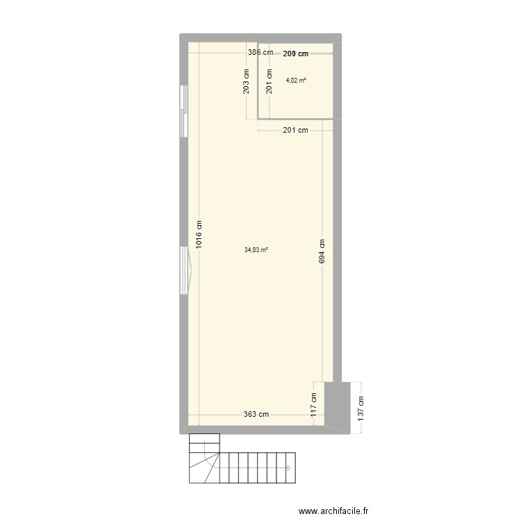 Plan vide. Plan de 2 pièces et 39 m2