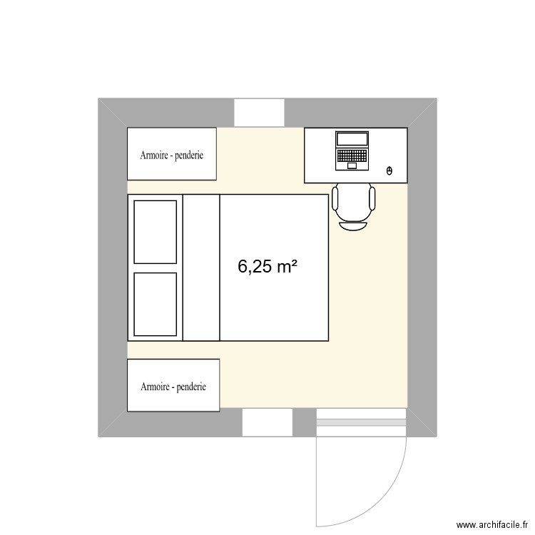 CHAMBRE. Plan de 1 pièce et 6 m2