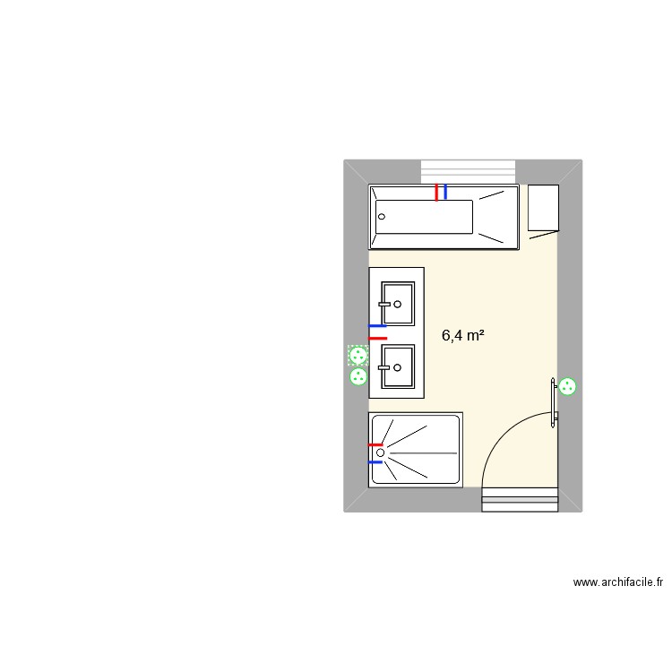 Salle de bain. Plan de 1 pièce et 6 m2