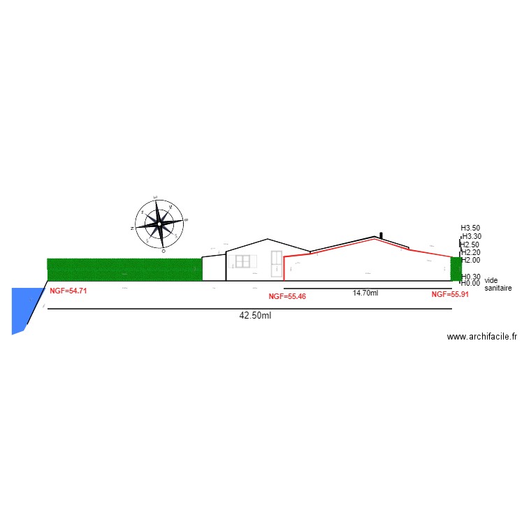 Plan en coupe                 chalet 67. Plan de 1 pièce et 4 m2