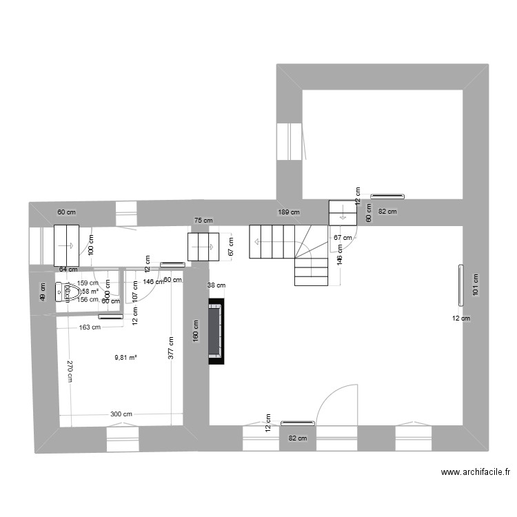 T4 - RDC. Plan de 2 pièces et 11 m2