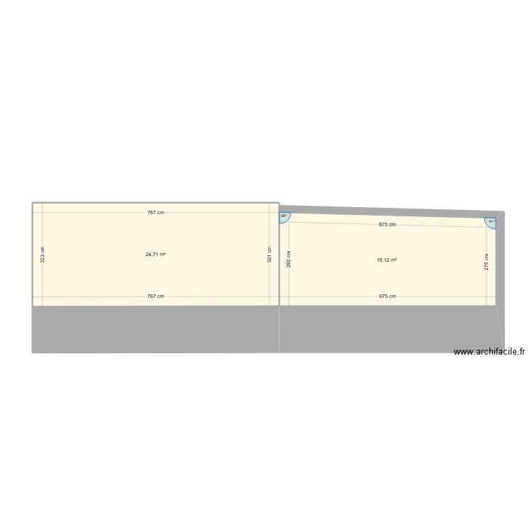 PC 1. Plan de 2 pièces et 44 m2