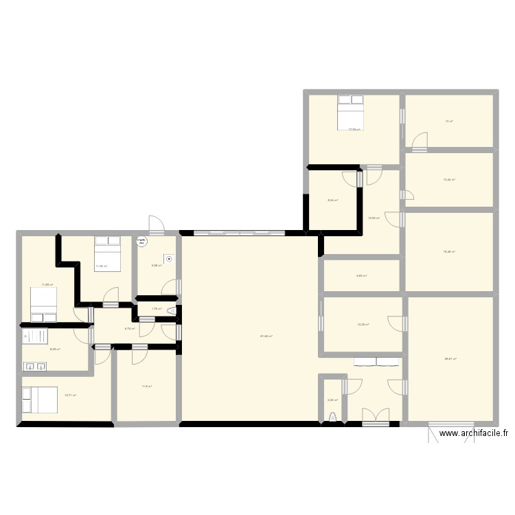 MDR. Plan de 19 pièces et 286 m2