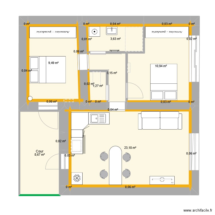 Projet Biroul + isolation. Plan de 28 pièces et 61 m2