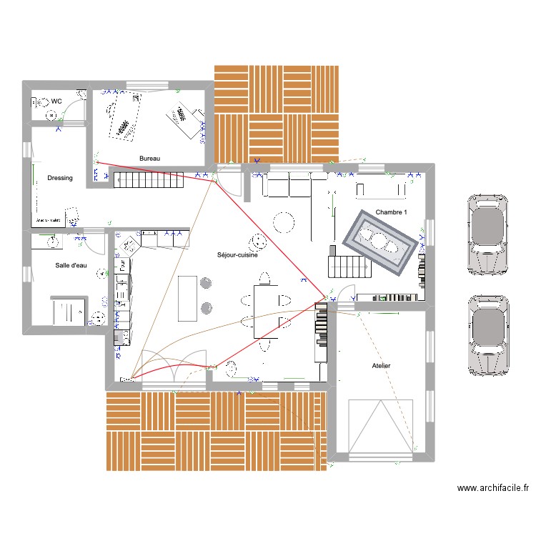 ossature schéma architectural éclairage. Plan de 6 pièces et 270 m2