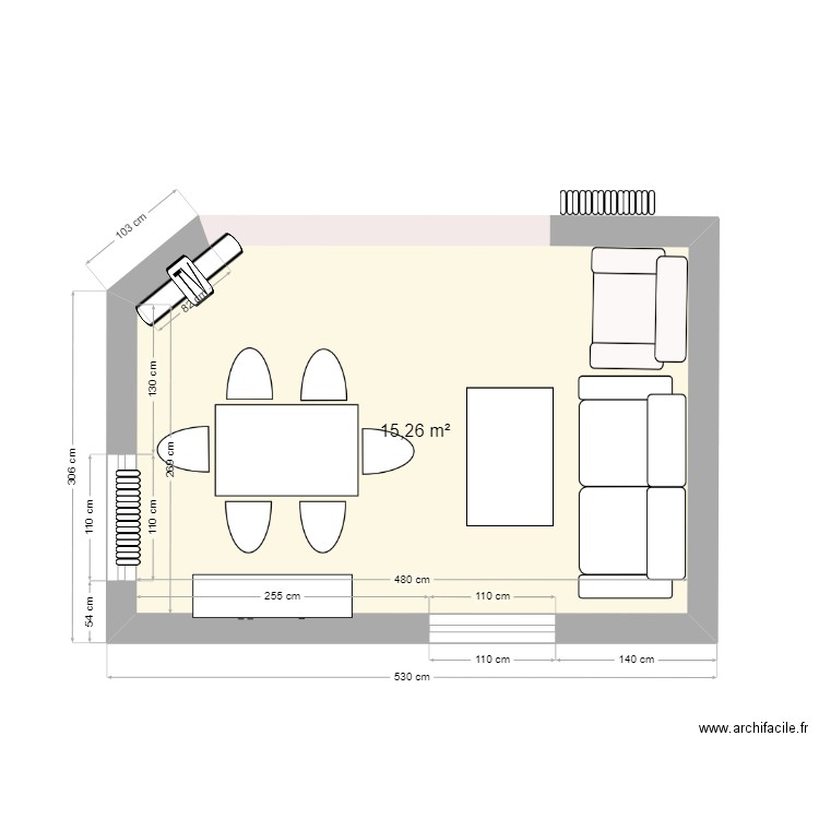 SALON SALLE A MANGER. Plan de 1 pièce et 15 m2