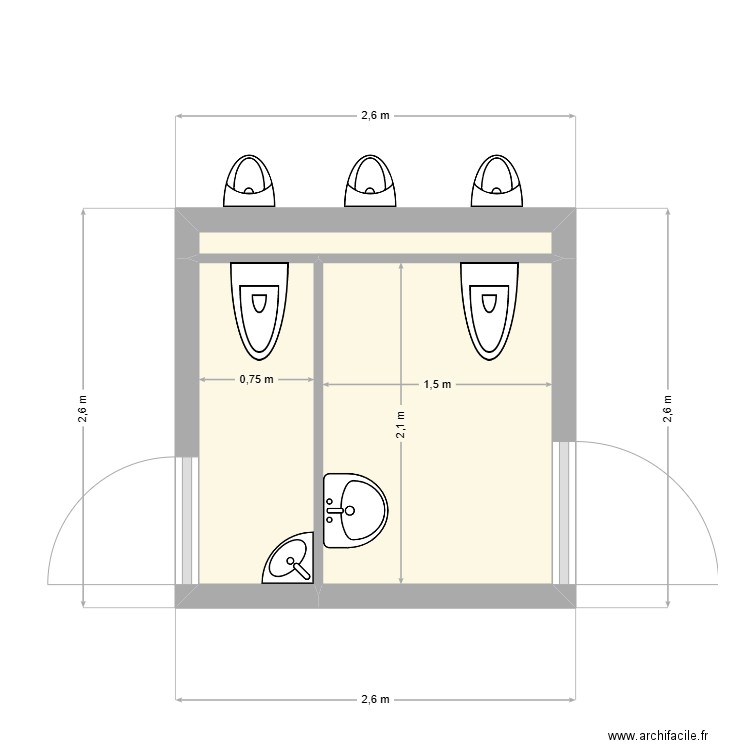 WC ALGECO. Plan de 3 pièces et 5 m2