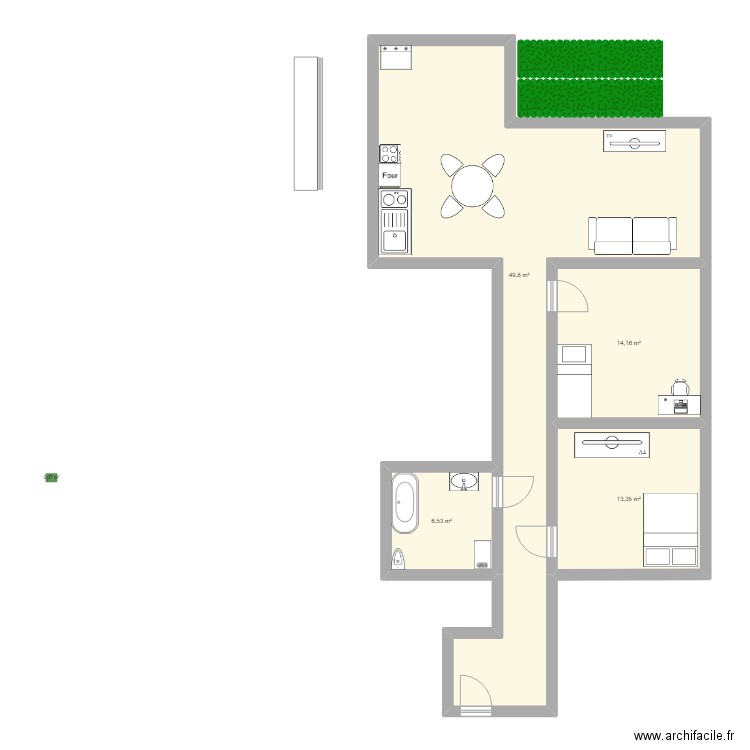 el costo. Plan de 4 pièces et 84 m2