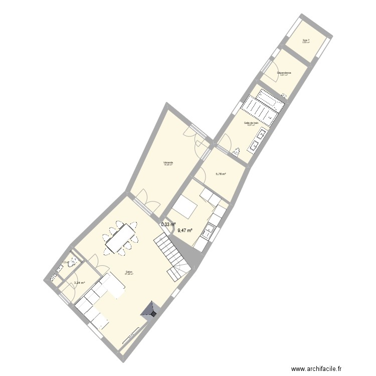 RDC Maison Vierge Aménagé. Plan de 12 pièces et 92 m2