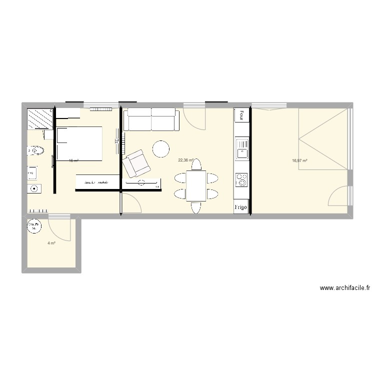 Aménagement Garage 2. Plan de 4 pièces et 59 m2