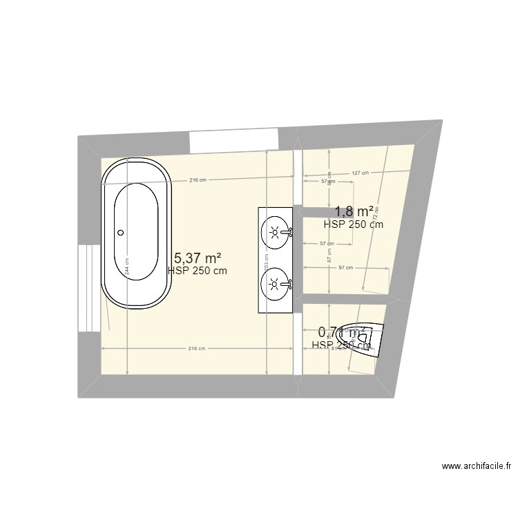 SALLE DE BAIN OPTION 1. Plan de 3 pièces et 8 m2