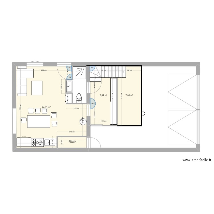 Plan studio 2. Plan de 4 pièces et 41 m2