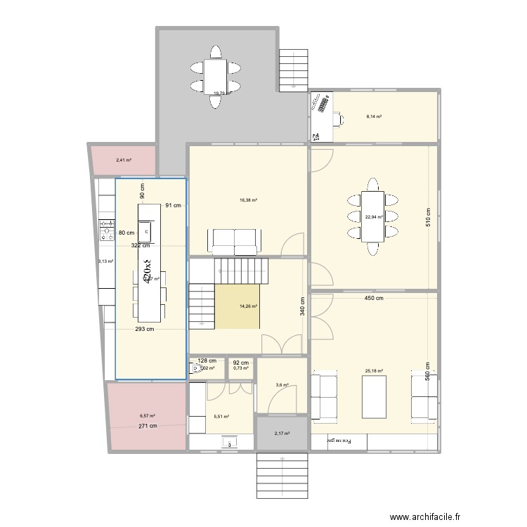 Raquette rez nouveau. Plan de 15 pièces et 150 m2