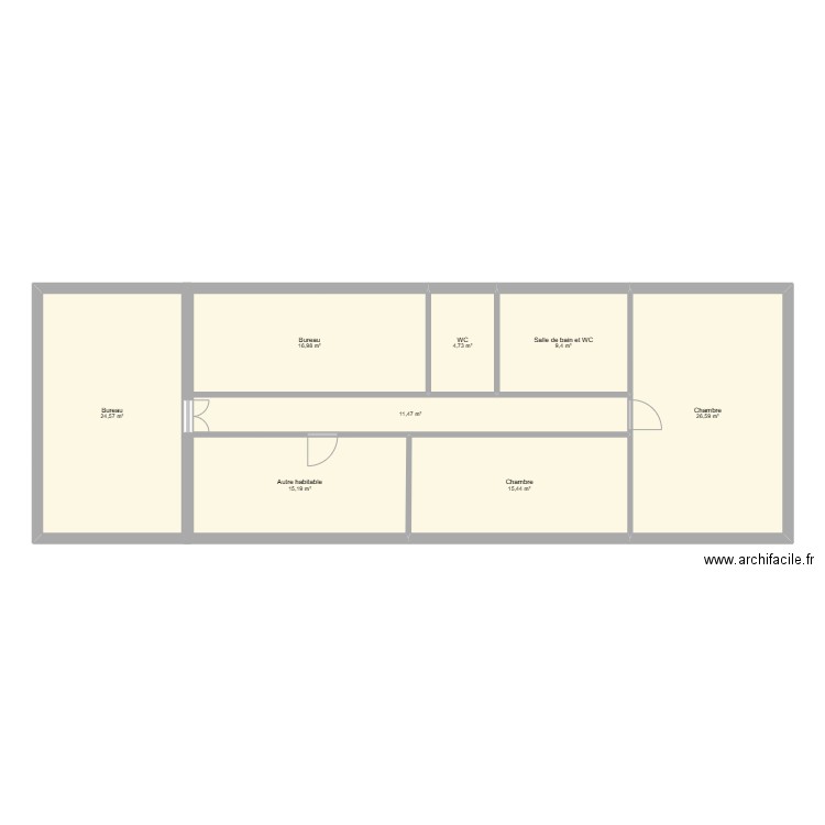 Grange étage. Plan de 12 pièces et 136 m2