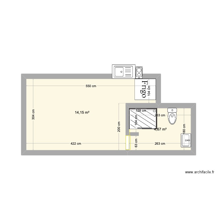 Test RB. Plan de 2 pièces et 19 m2