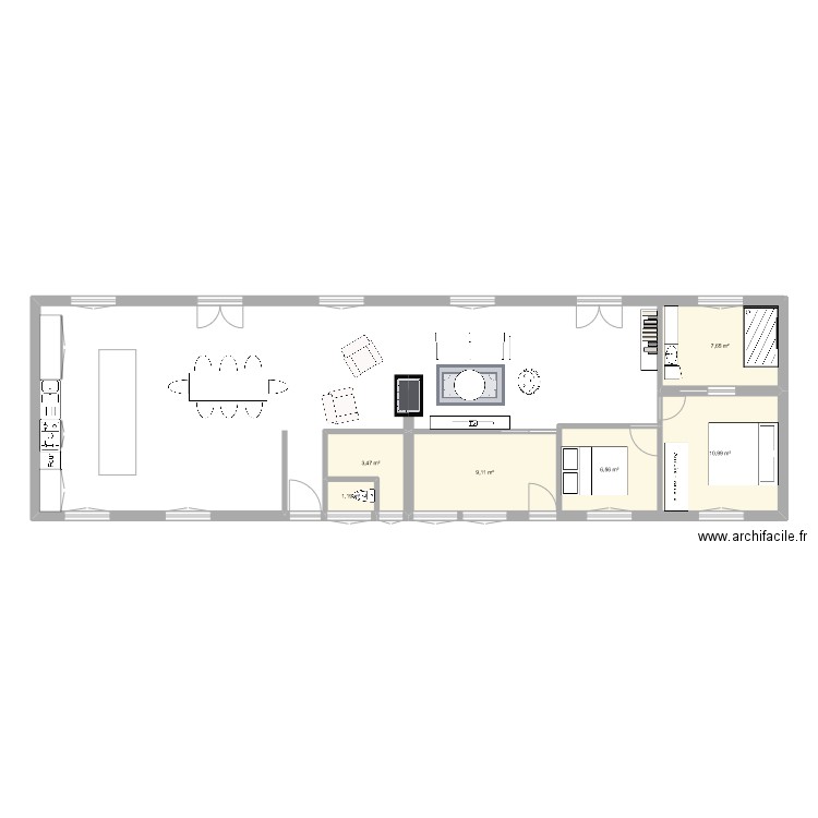 doudeauville. Plan de 6 pièces et 39 m2