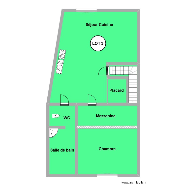 lagarde. Plan de 2 pièces et 121 m2