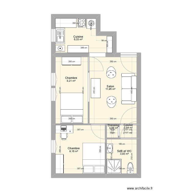 T3 + BUREAU 2. Plan de 7 pièces et 41 m2