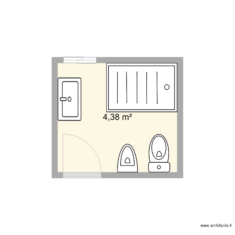 Baño habitación. Plan de 1 pièce et 4 m2