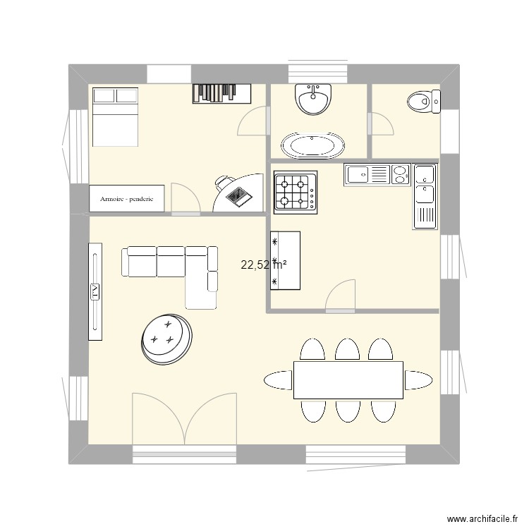 Apparte1. Plan de 1 pièce et 23 m2