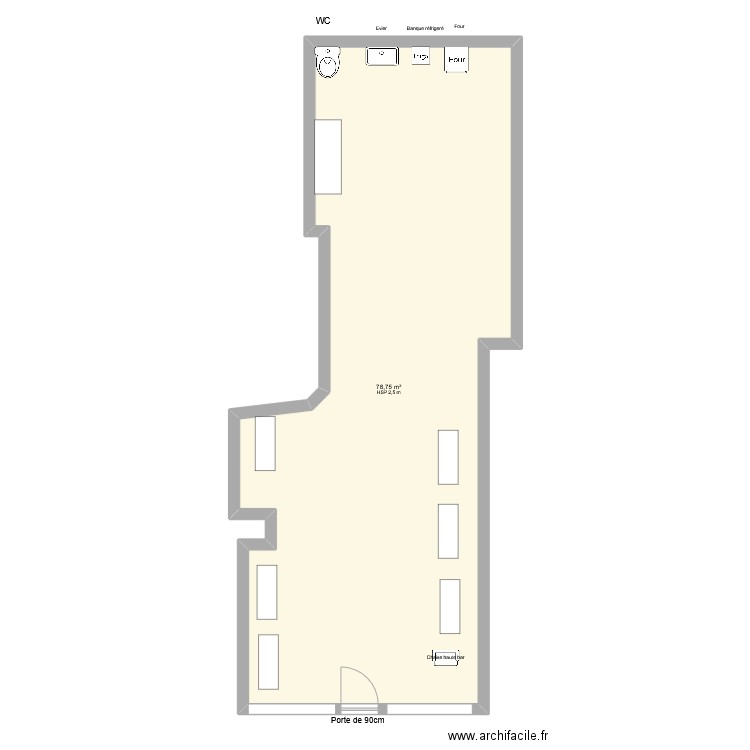 Plan avant travaux. Plan de 1 pièce et 79 m2