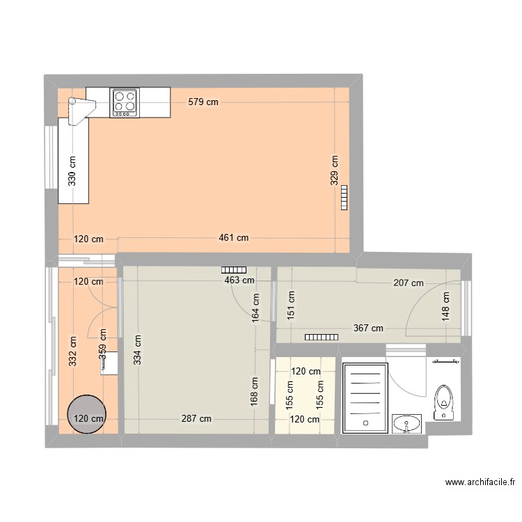 SIRINE. Plan de 3 pièces et 40 m2