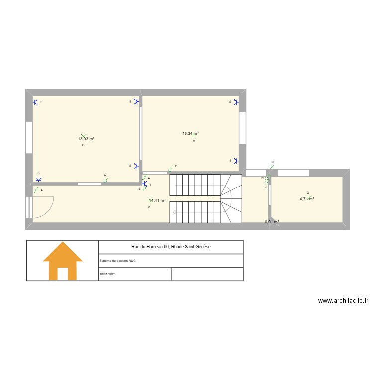 Rhode Saint Genèse RDC.. Plan de 5 pièces et 42 m2