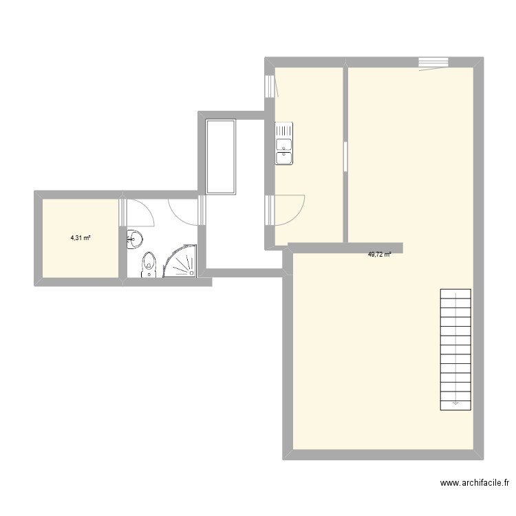 dampremy . Plan de 2 pièces et 54 m2