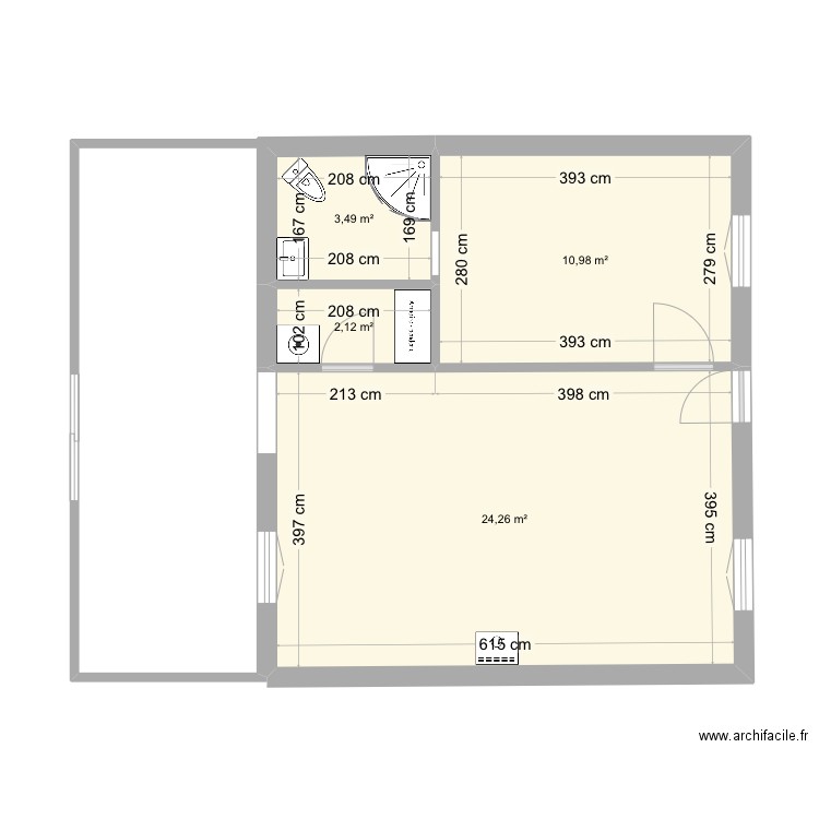 Cloisons modifiees. Plan de 4 pièces et 41 m2