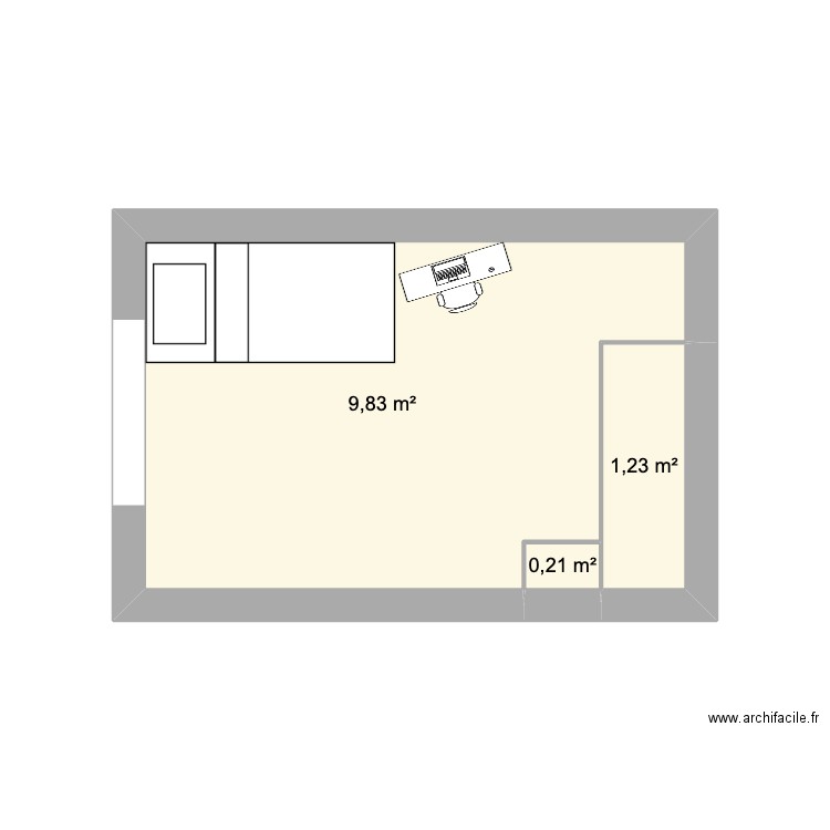 chambre carla. Plan de 3 pièces et 11 m2