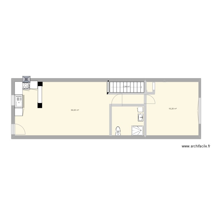 Etage Devriese. Plan de 3 pièces et 55 m2