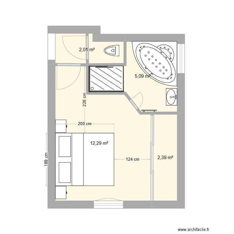 chambre parentale V2. Plan de 4 pièces et 22 m2